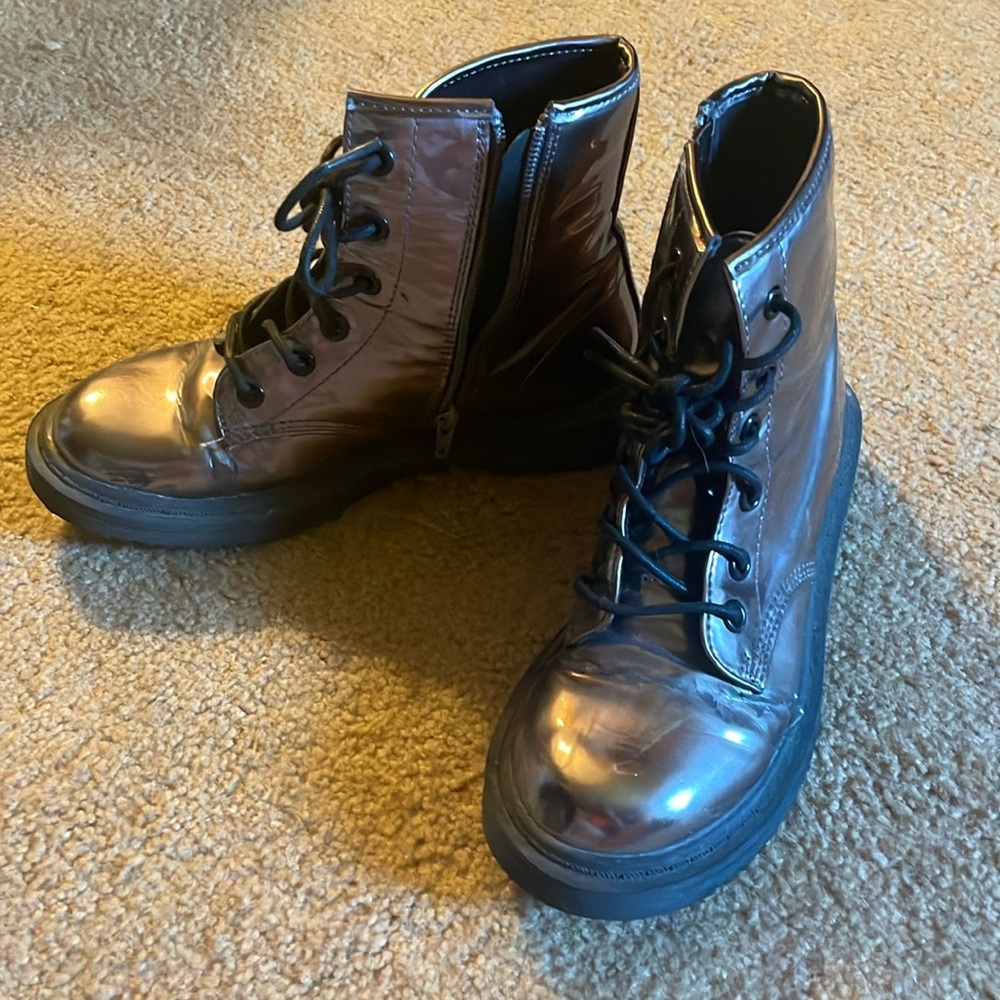 Gunmetal metallic combat boots